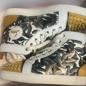 Christian Louboutin White and Gold High-Top Sneakers